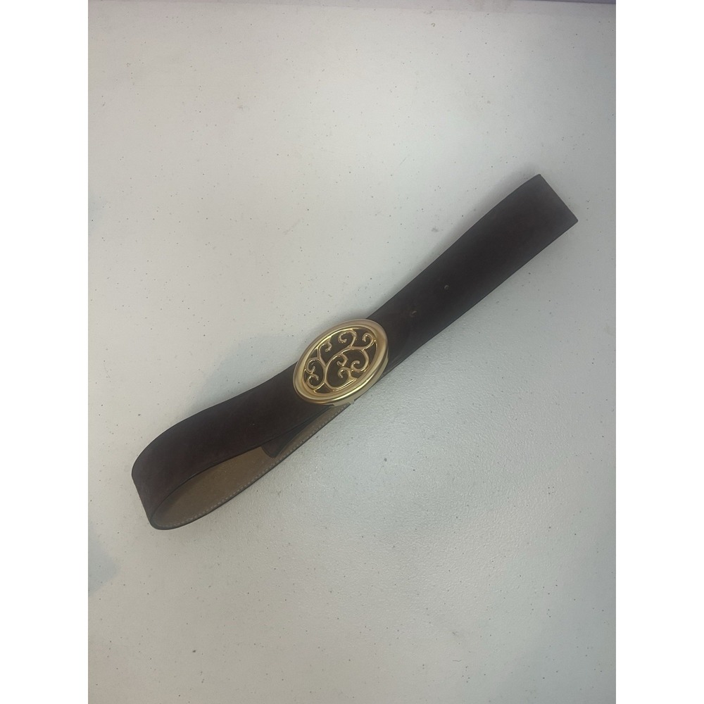 Talbots Vintage Brown Suede Wide Belt Gold Ornate Filigree Buckle Small